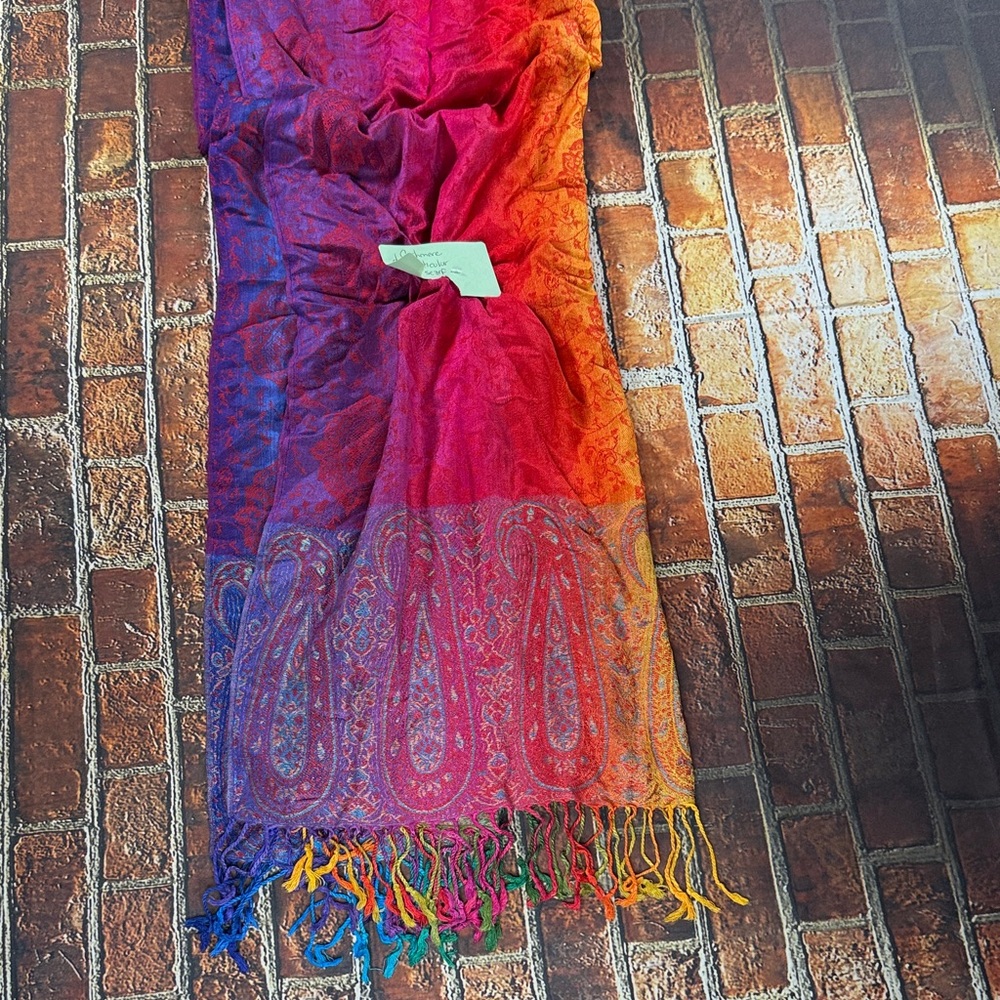 Vibrant Multicolor Cashmere Paisley Scarf